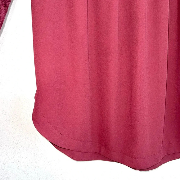 Ann Taylor LOFT Maroon Sheer Lace Sleeve Contrast Blouse Xsmall Women’s - Picture 5 of 12